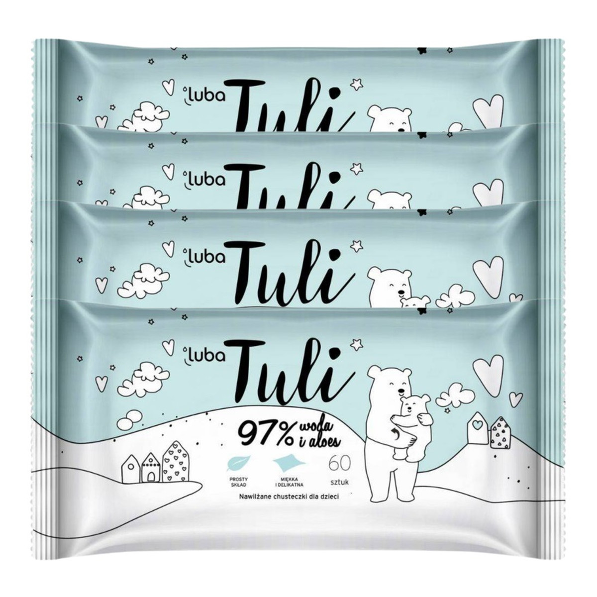 Luba Tuli nawilżane chusteczki dla dzieci i niemowląt 97% Woda i aloes 4x60szt.