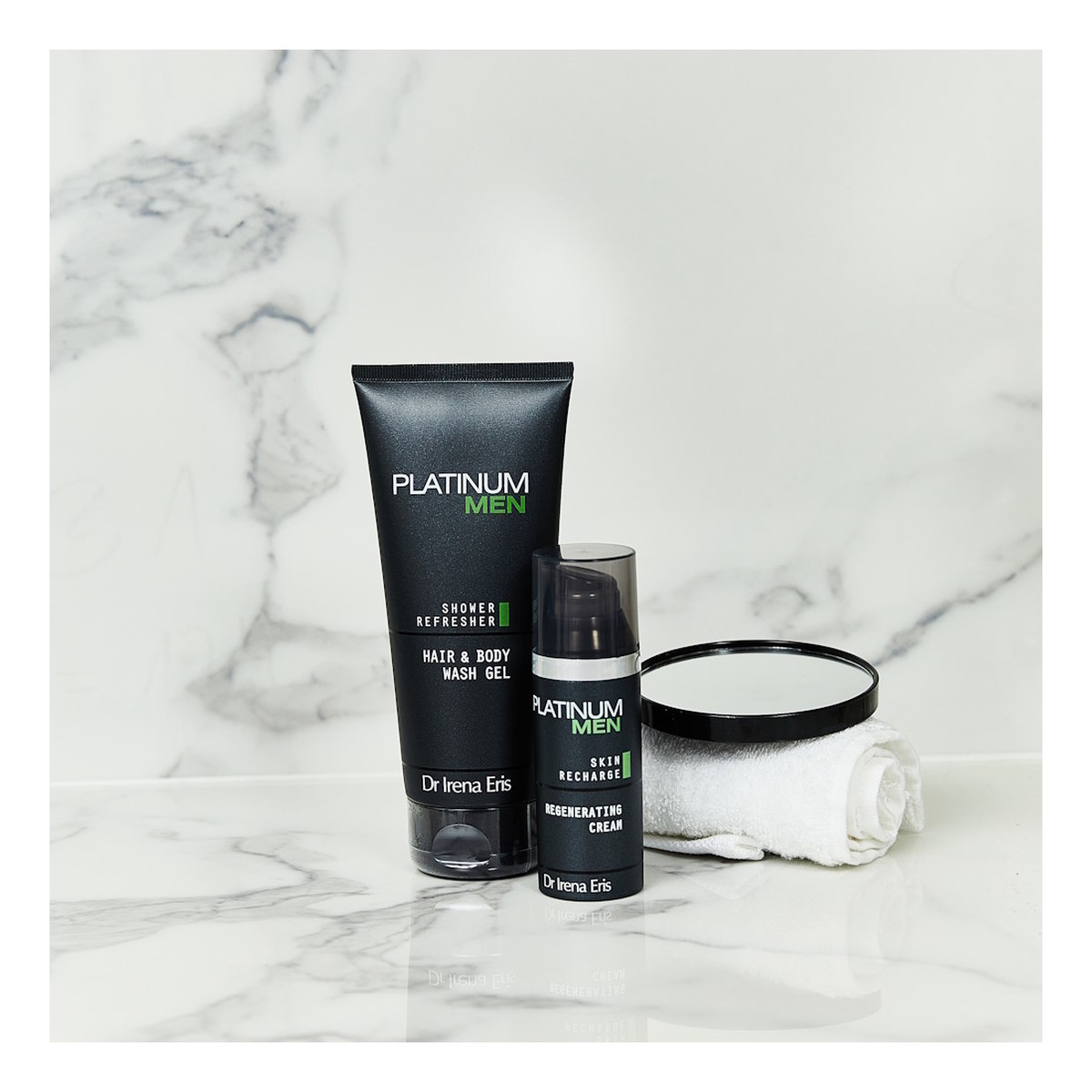 Dr Irena Eris Platinum Men Zestaw Oczyszczający Żel Do Ciała I Włosów 200 ml + Nawilżający Balsam Po Goleniu 50 ml + Krem Regenerujący Do Twarzy 50 ml
