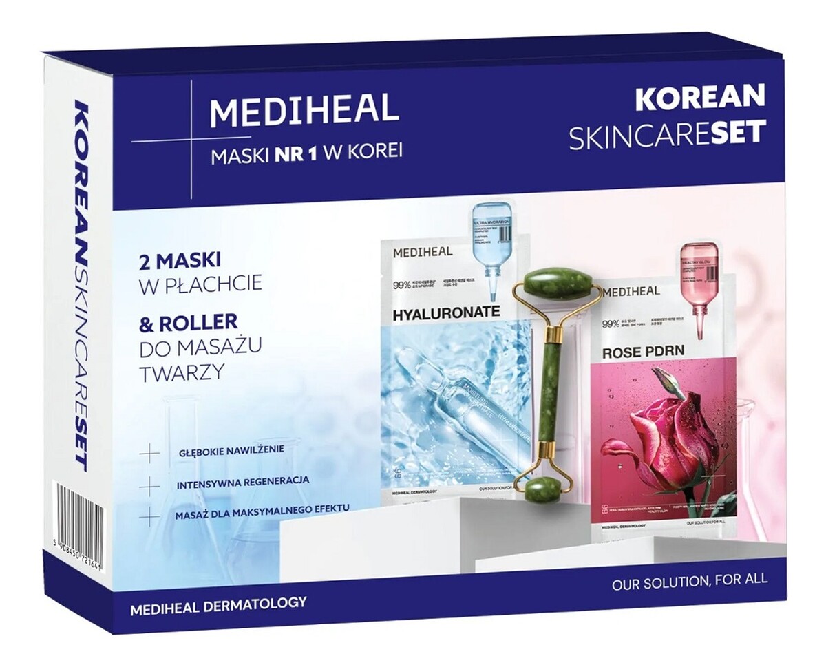 Zestaw maski w płachcie 2x24ml + roller do masażu twarzy