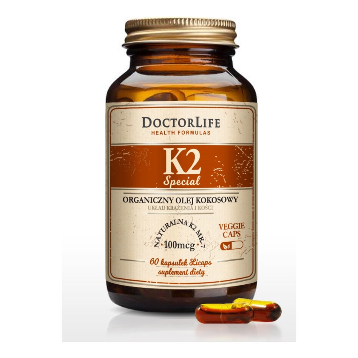 Doctor Life K2 organiczny olej kokosowy naturalna k2 mk-7 suplement diety 60 kapsułek