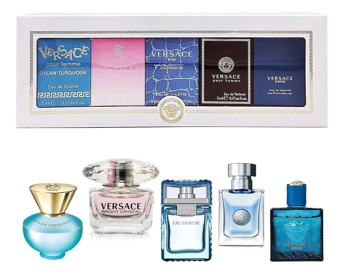 Zestaw dylan turquoise woda toaletowa 5ml + bright crystal woda toaletowa 5ml + man eau fraiche woda toaletowa 5ml + pour homme woda perfumowana 5ml + eros woda toaletowa 5ml