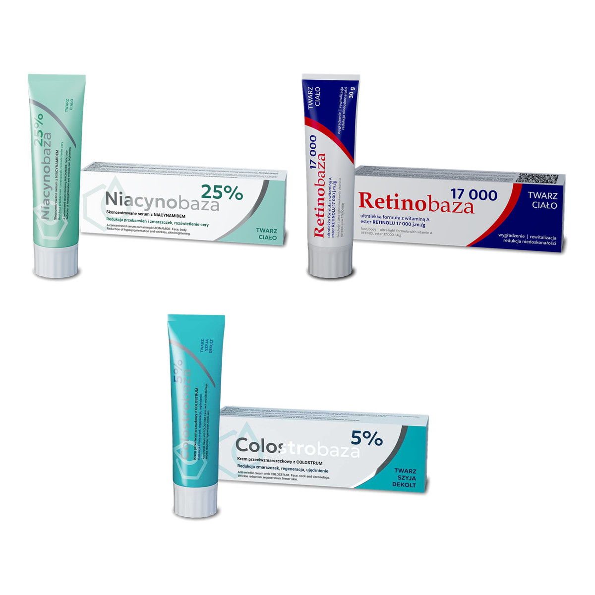 Niacynobaza 25% serum z Niacynamidem + Retinobaza 17000 + Colostrobaza 5% 3x30g