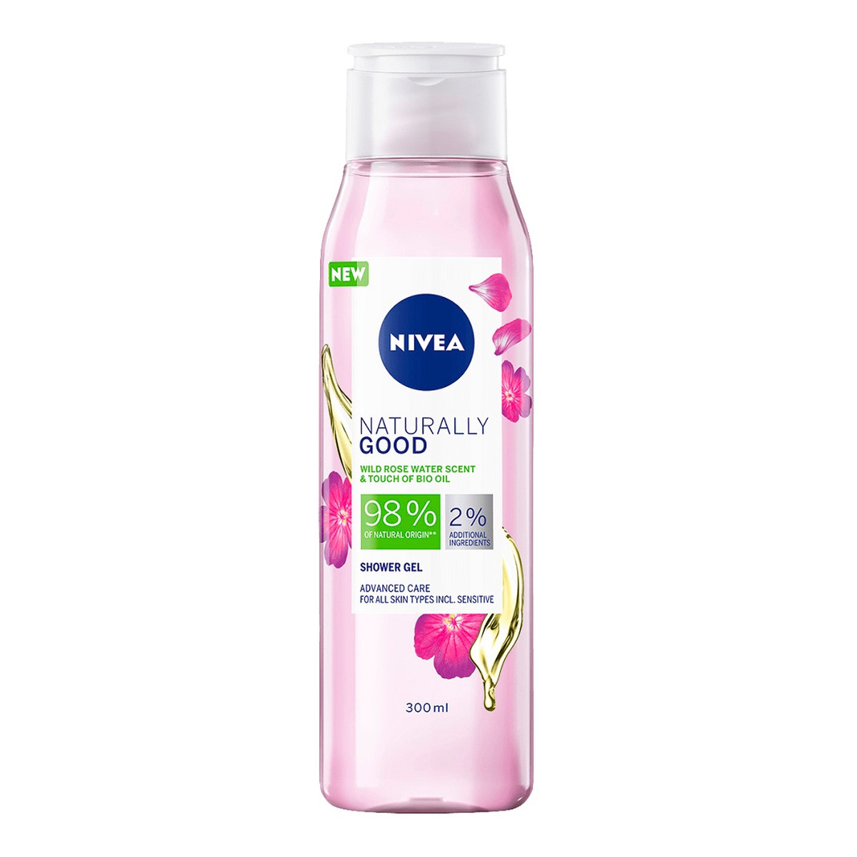 Nivea Naturally Good Shower Gel Żel pod prysznic o zapachu kwiatów dzikiej róży z bio olejkiem 300ml
