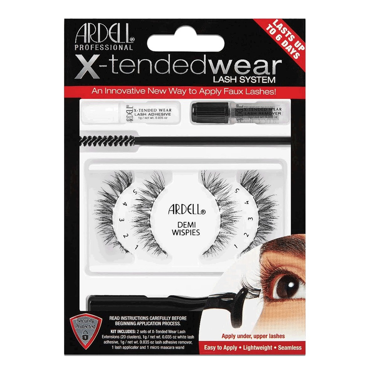 Ardell X-tended wear demi wispies 2 pary sztucznych rzęs + klej do rzęs 1g + aplikator do rzęs + preparat do usuwania rzęs + szczoteczka do rzęs