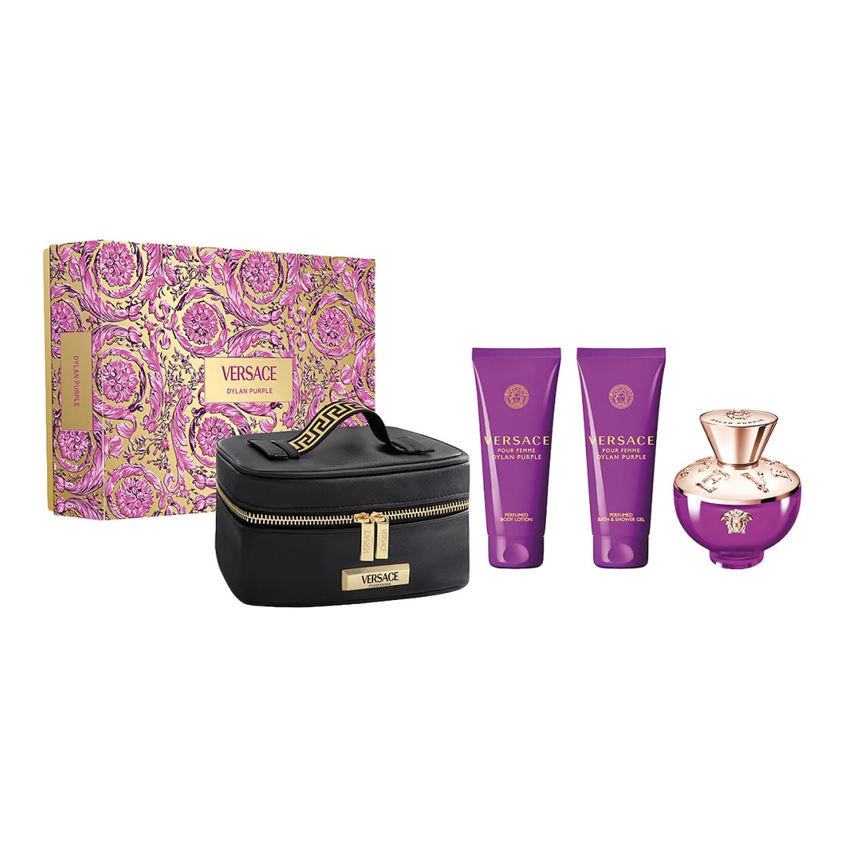 Versace Dylan Purple Pour Femme Zestaw woda perfumowana spray 100ml + żel pod prysznic 100ml + balsam do ciała 100ml + kosmetyczka