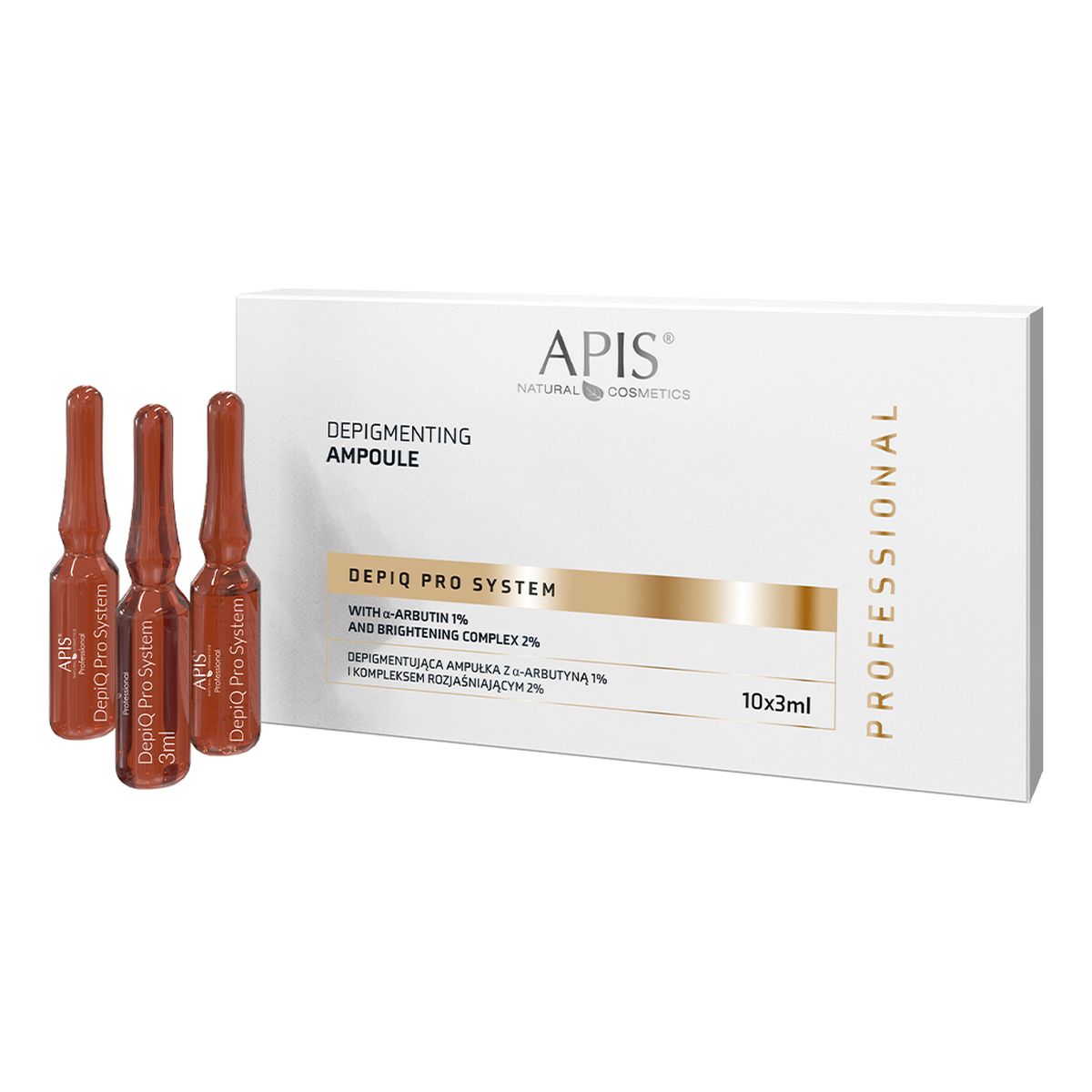 Apis Depiq pro system depigmentująca ampułka z α-arbutyną 1% i kompleksem rozjaśniającym 2% 10x 3ml