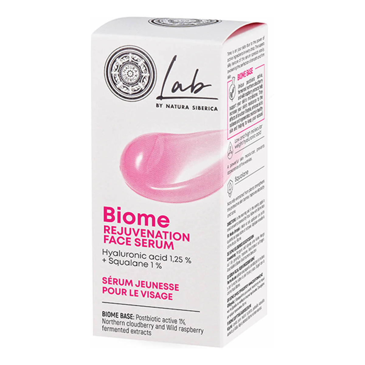 Natura Siberica Lab Biome Odmładzające serum do twarzy z kwasem hialuronowym 1,25% i skwalanem 1% 30ml