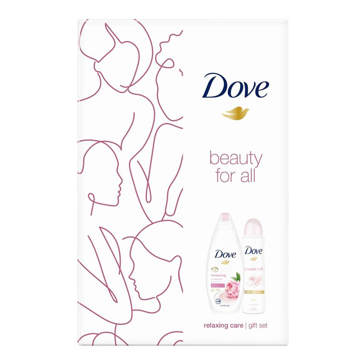 Dove Zestaw prezentowy Relaxing Care deo spray Powder Soft 150 ml + żel pod prysznic Renewing 250ml