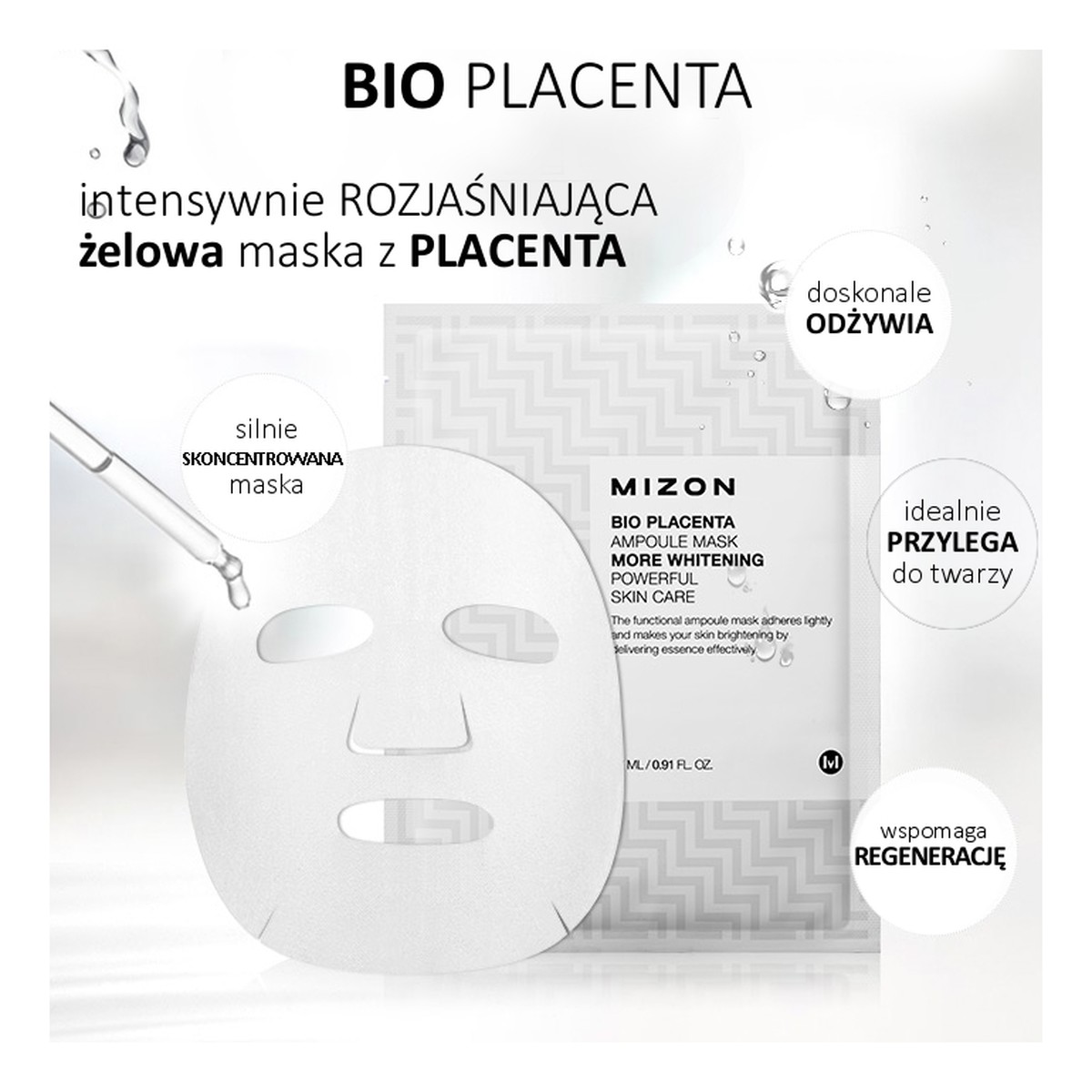 Mizon Bio Placenta Ampoule Mask Silnie Skoncentrowana Regenerująca Maska Do Twarzy Z Placenta 27ml