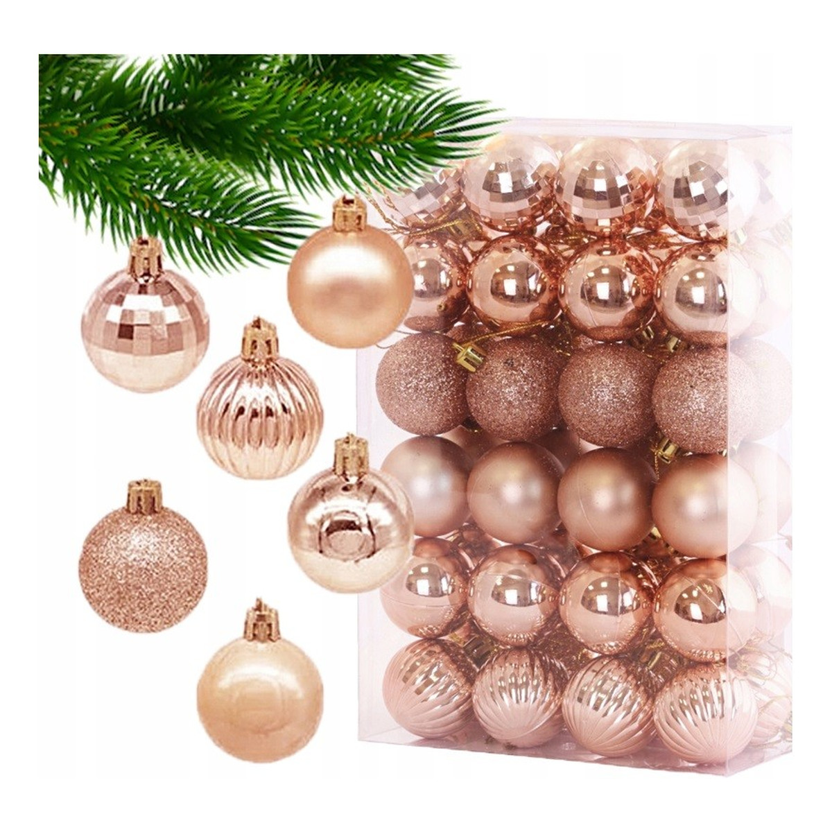 Ecarla Bombki na choinkę-różowe złoto (mix wzorów) 1op.-48szt