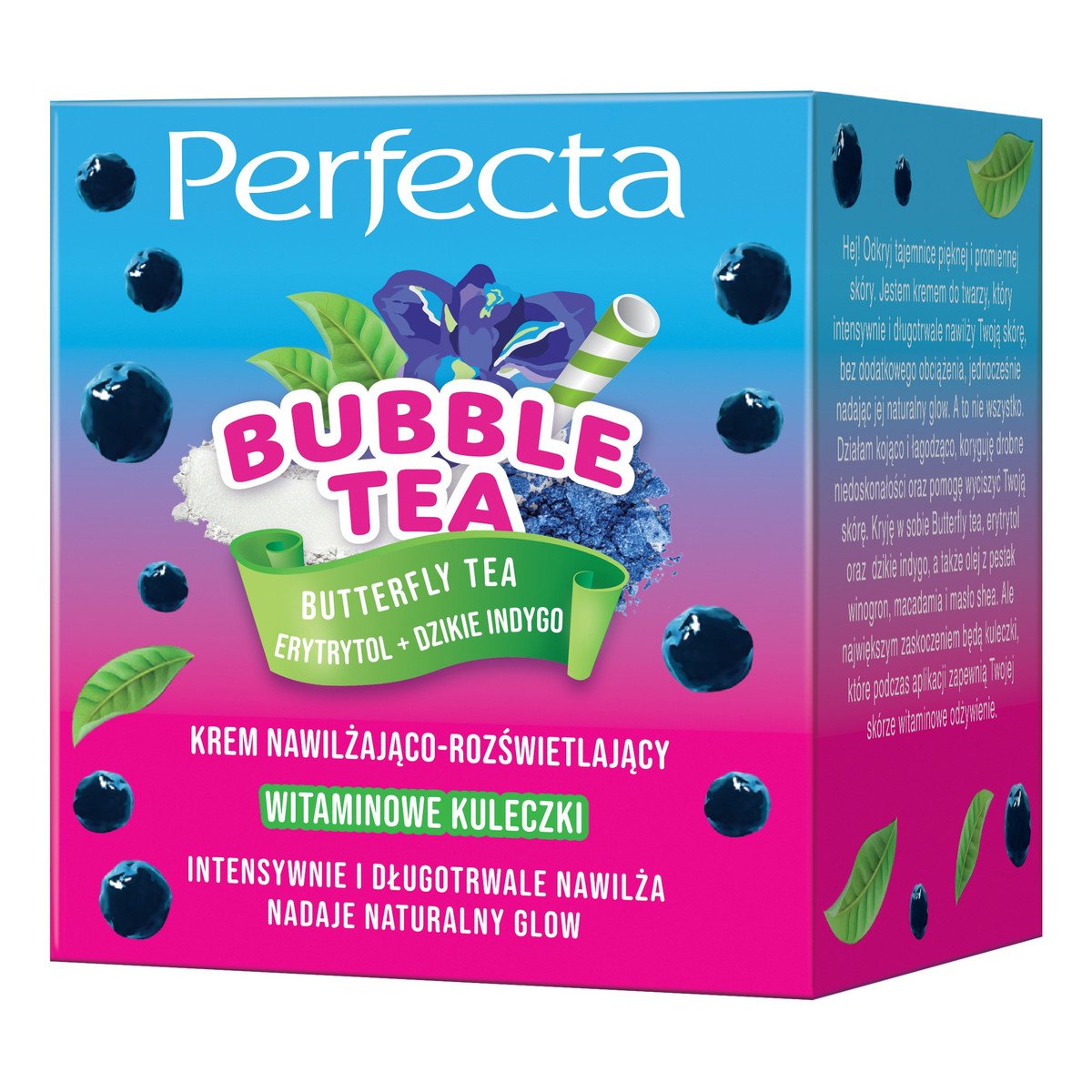 Dax PERFECTA Bubble Tea Krem do twarzy nawilżająco-rozświetlający butterfly tea, erytrytol + dzikie indygo 50 ml