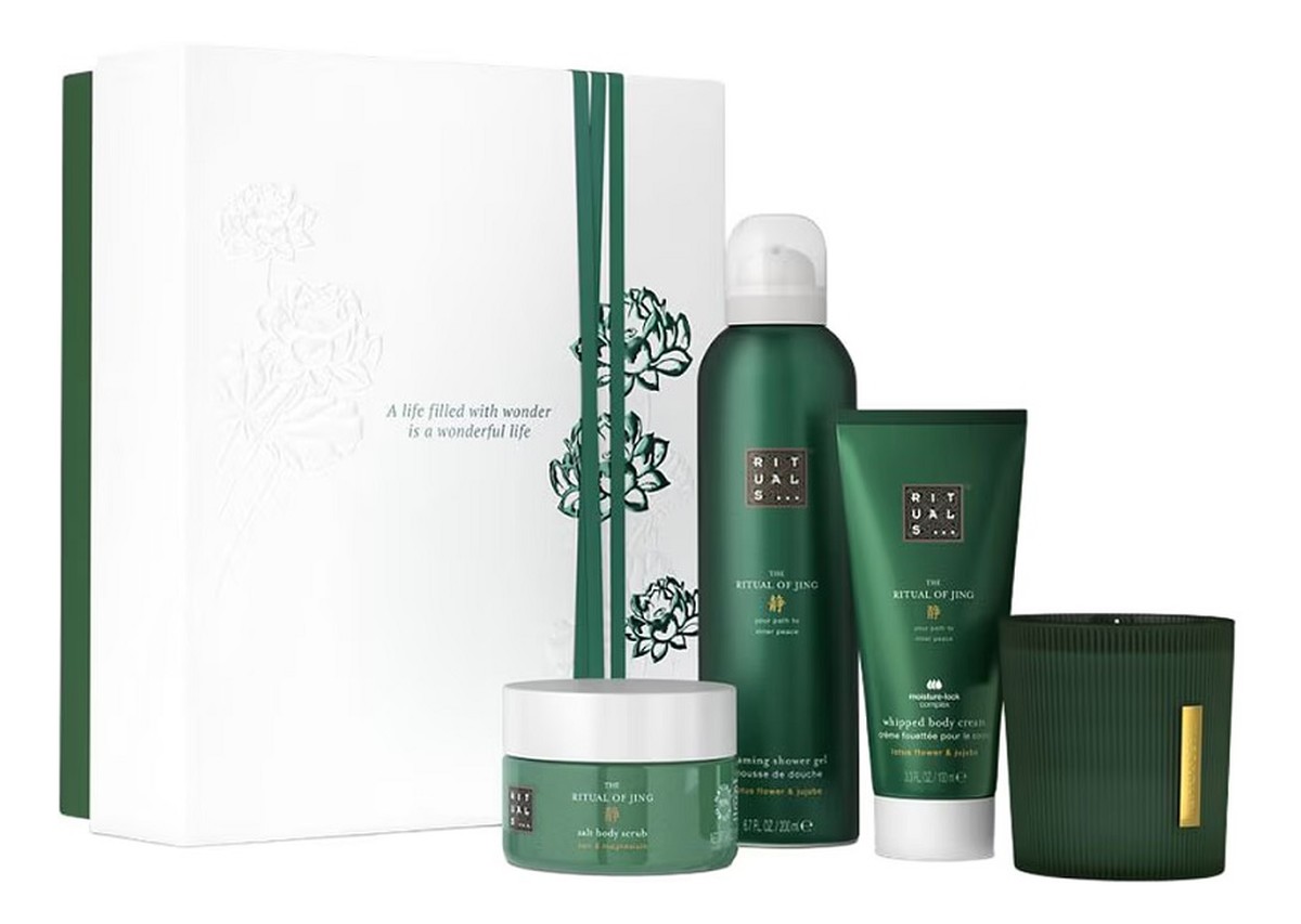 peeling do ciała 125g + krem do ciała 100ml + pianka pod prysznic 200ml + świeca zapachowa 140g