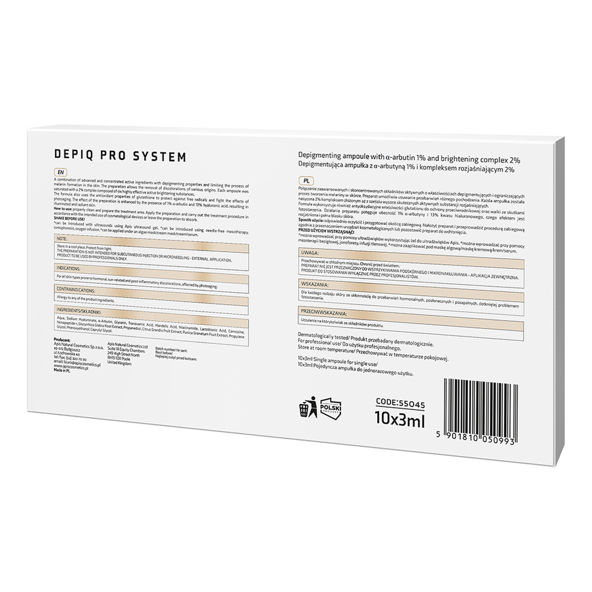 Apis Depiq pro system depigmentująca ampułka z α-arbutyną 1% i kompleksem rozjaśniającym 2% 10x 3ml