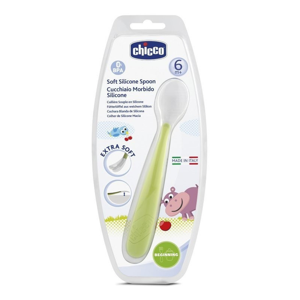 Chicco Miękka łyżeczka silikonowa 6m+ Zielona