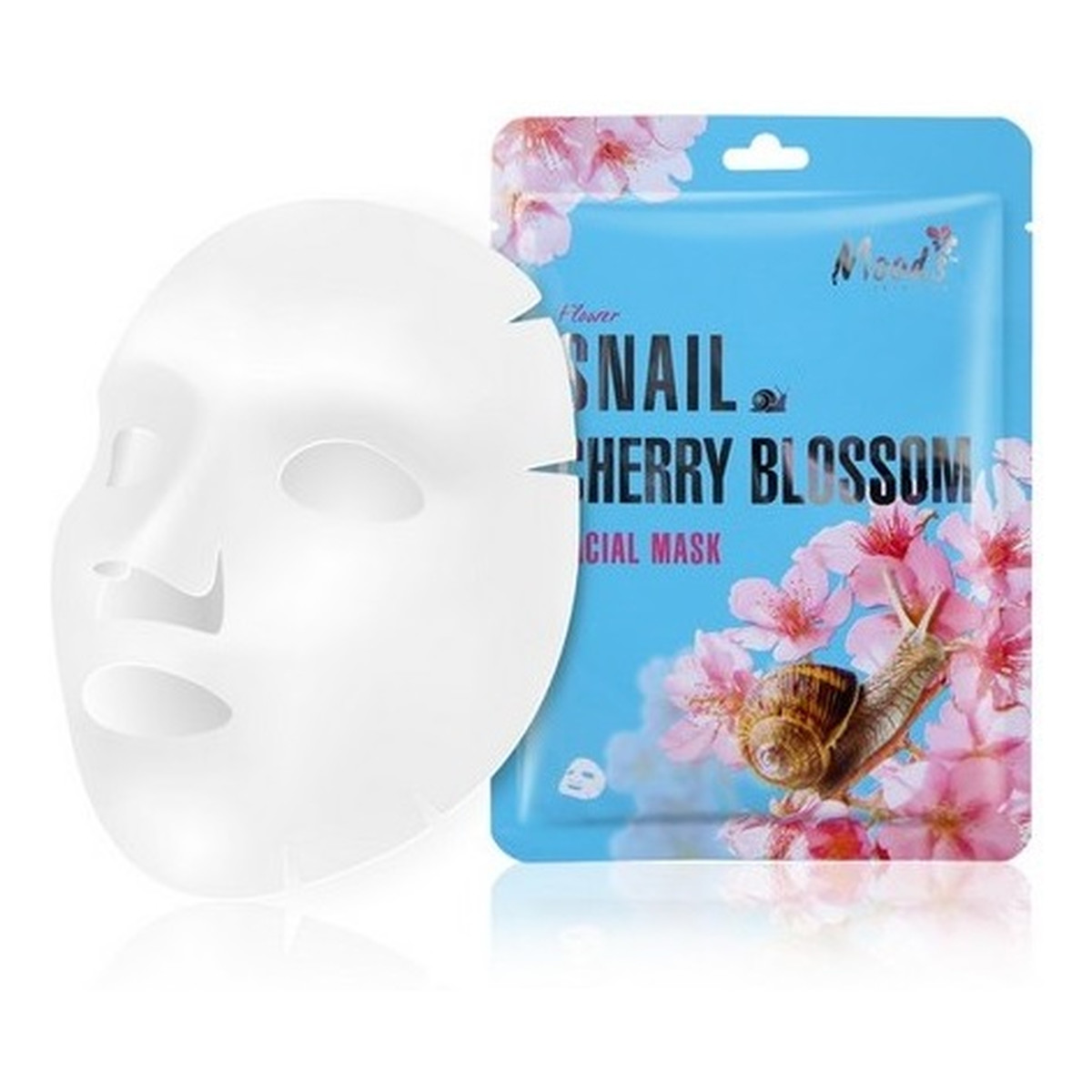 Moods Snail Cherry Blossom Facial Mask maska w płachcie ze śluzem ślimaka i ekstraktem z kwiatów 38g