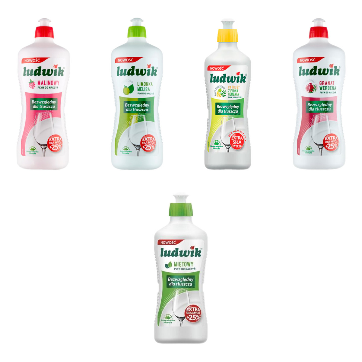 Ludwik Płyn do naczyń Granat Limonka Malina Cytrusy Mięta 5x900ml