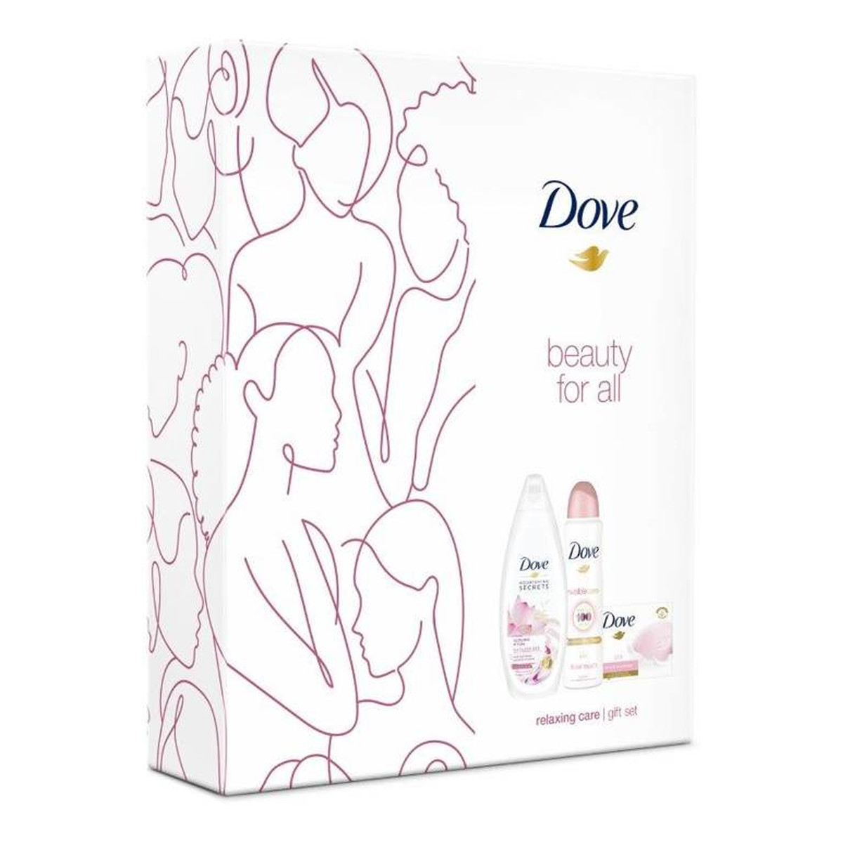 Dove Zestaw prezentowy Relaxing Care dezodorant spray 150 ml + żel pod prysznic 250 ml + mydło kostka 100g