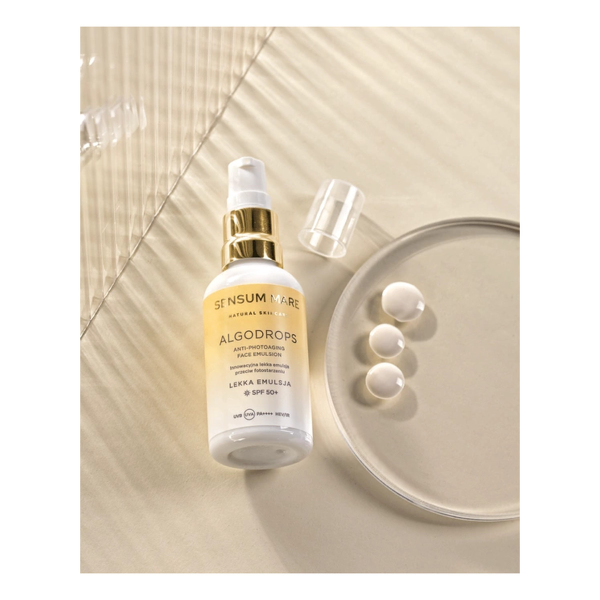Sensum Mare Algodrops innowacyjna Kremowa emulsja ochronna przeciw fotostarzeniu spf 50+ uvb uva pa++++ hev/ir 50ml