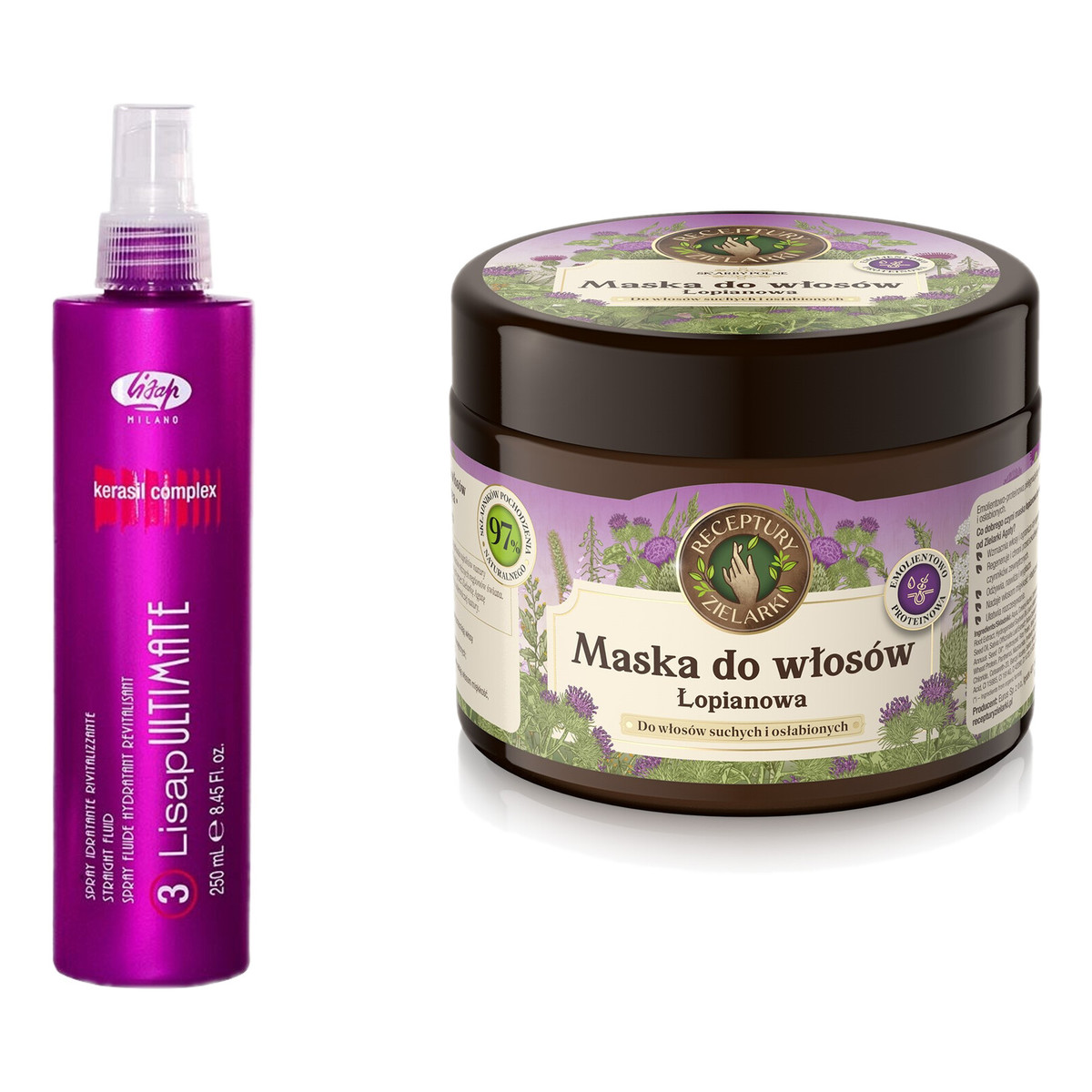 Lisap Ultimate Spray termoochronny 250ml + Maska łopianowa 300ml