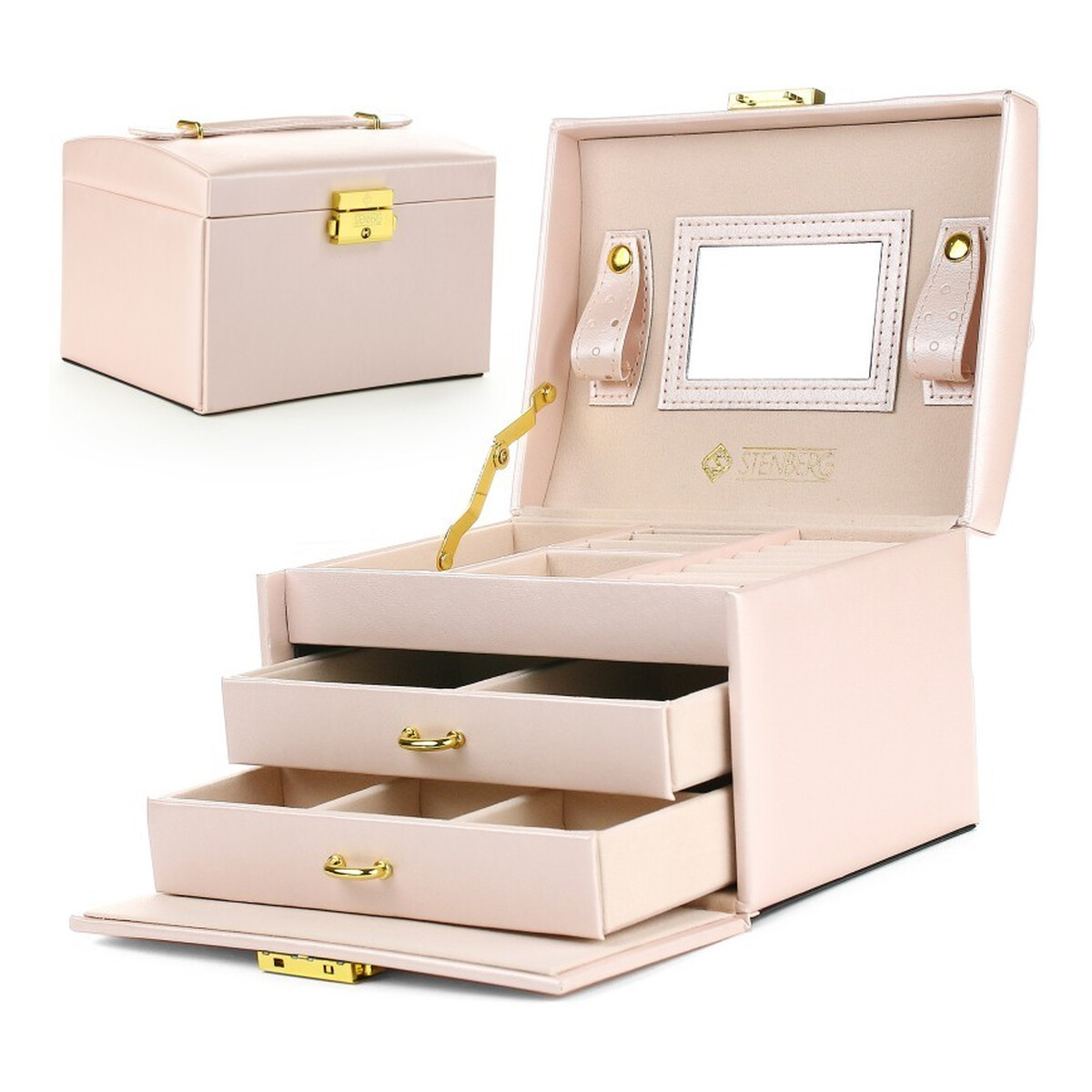 Ecarla Szkatułka-kuferek na biżuterię - pudrowy róż