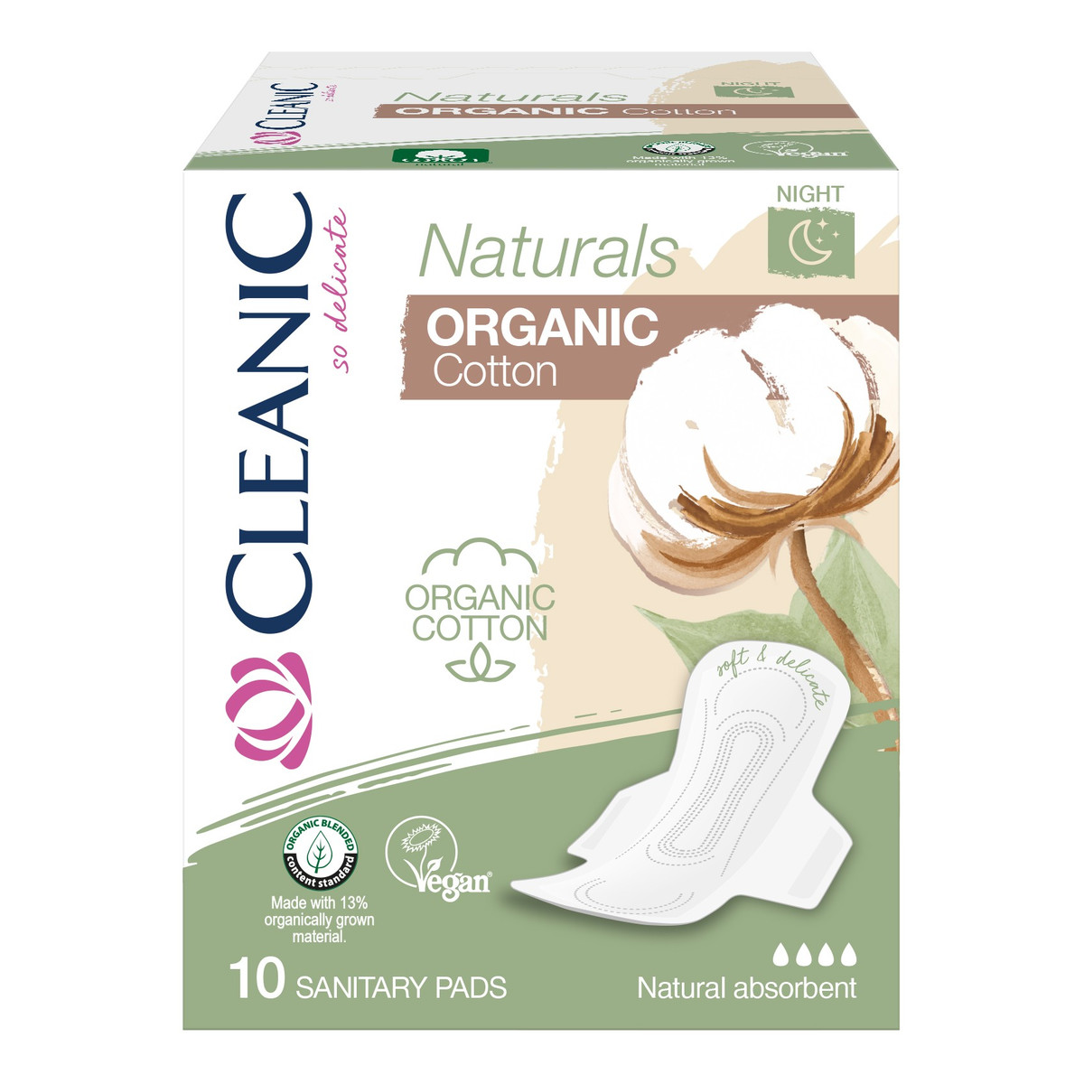 Cleanic Naturals Podpaski na noc Organic Cotton