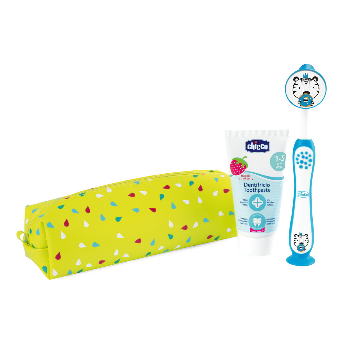 Chicco Always Smiling Zestaw podróżny pasta do zębów 50ml + szczoteczka do zębów + etui 3-6l tiger