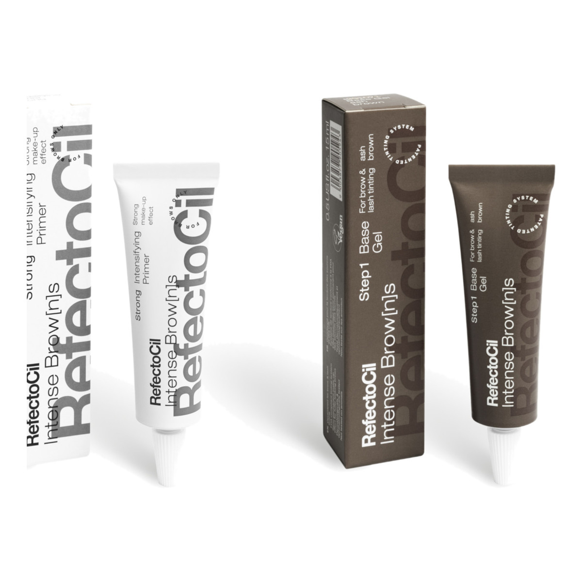 RefectoCil Intense Brow[n]s Base Gel Farba do brwi i rzęs Ash Brown Popielaty Brąz + Intensifying Primer Strong