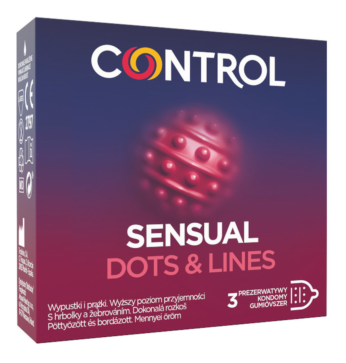 Sensual dots & lines prezerwatywy prążkowane z wypustkami 3szt.