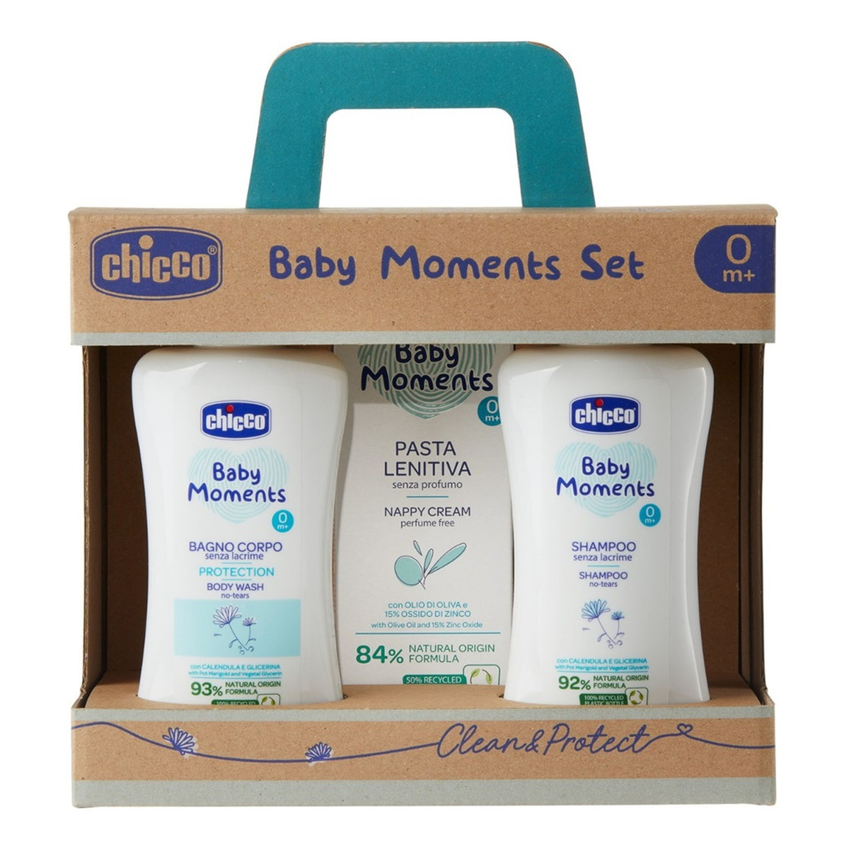 Chicco Baby Moments Zestaw płyn do kąpieli 200ml + szampon 200ml + krem na odparzenia 100ml