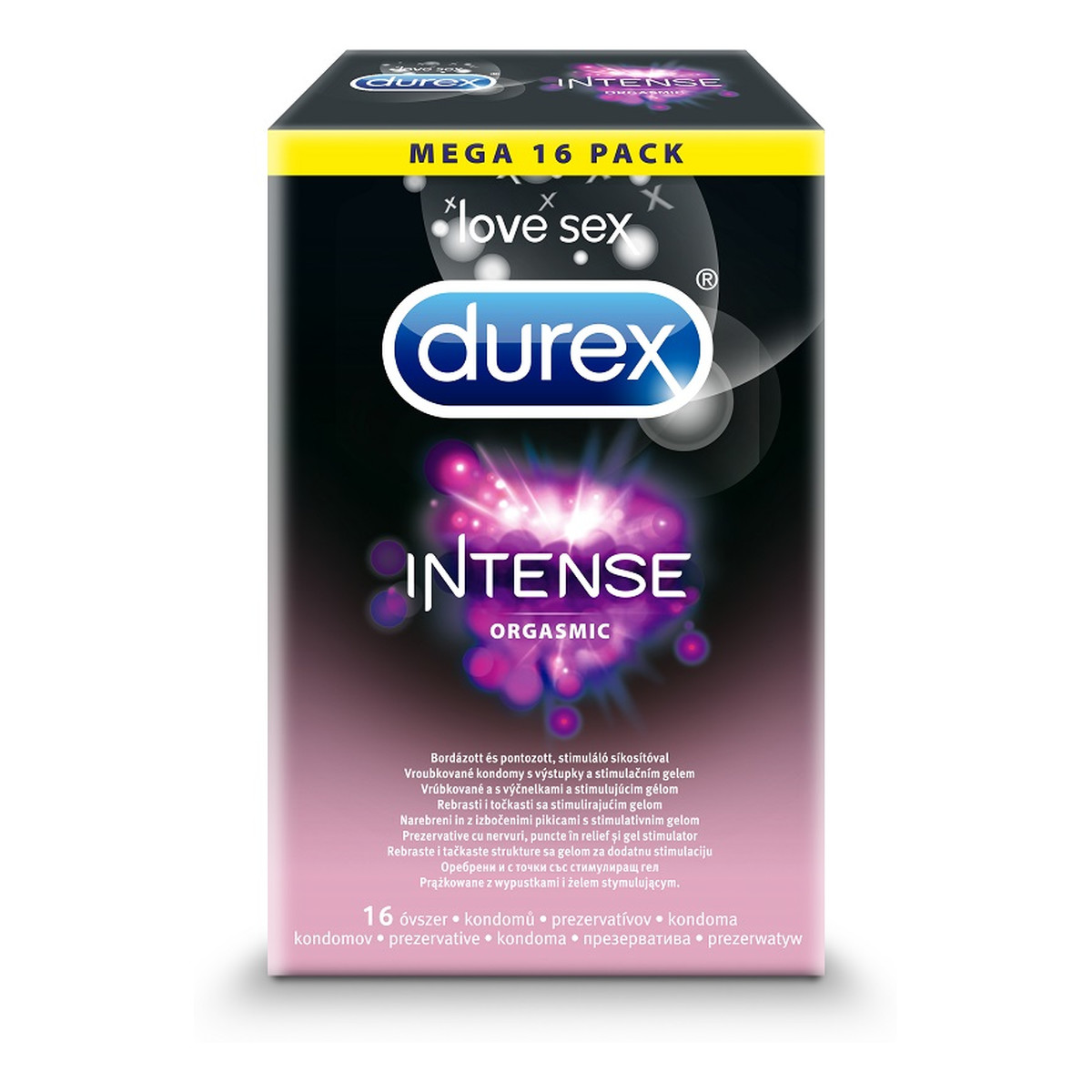 Durex Intense Orgasmic prążkowane prezerwatywy z wypustkami i żelem stymulującym 16szt
