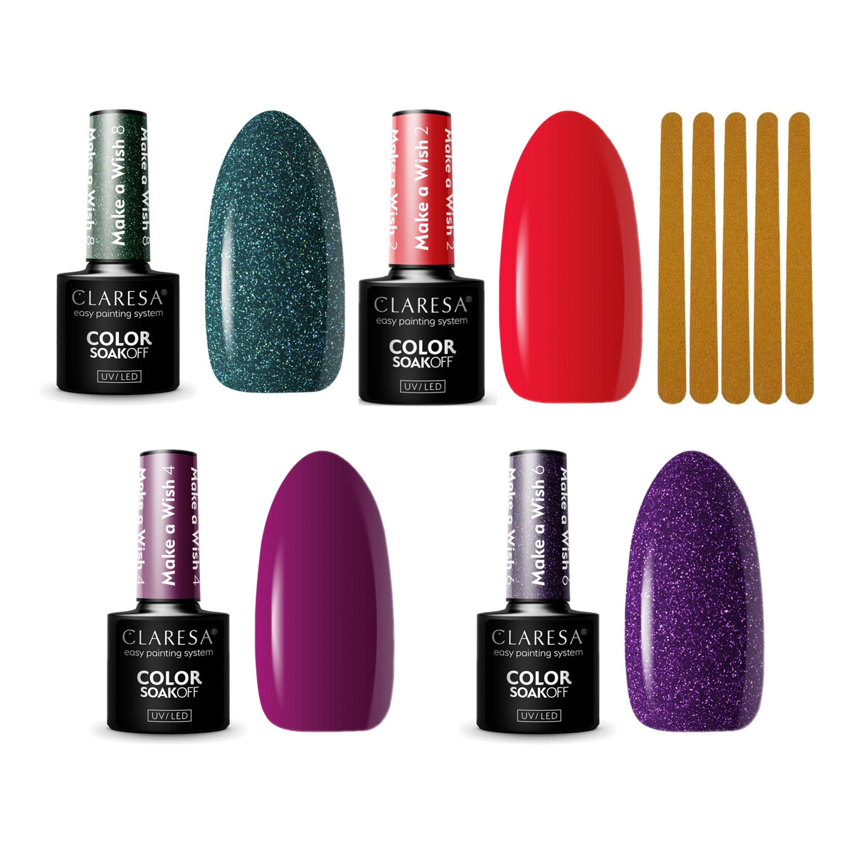 Claresa Make A Wish Lakier hybrydowy 4 kolory + Donegal 5 pilników