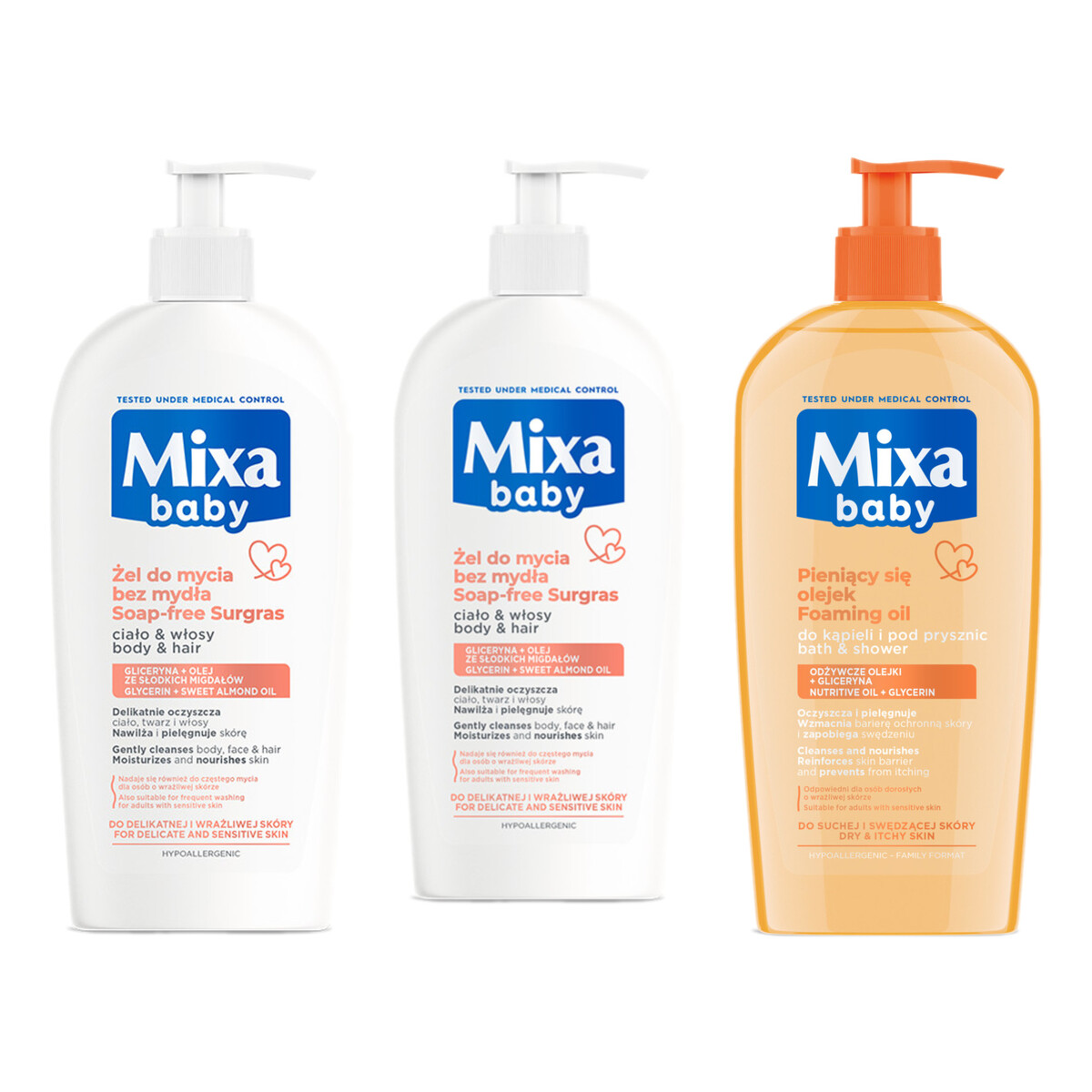 Mixa Baby Łagodny Szampon i Płyn Do Kąpieli 2w1 2x400ml + Płyn do kąpieli z olejkiem 400ml