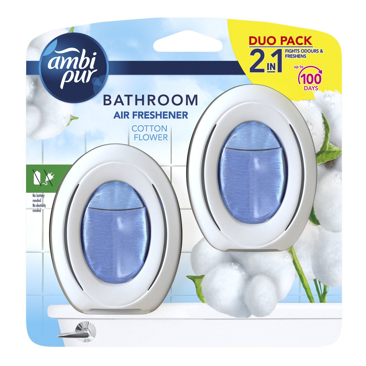 Ambi Pur Bathroom Odświeżacz powietrza nieelektryczny Duo Cotton Flower 2 x 7,5 ml