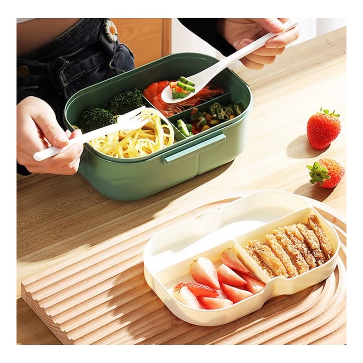 Ecarla Śniadaniówka LUNCH BOX ze sztućcami 21 x 14,5 x 8cm mięta PJM44M 1200ml