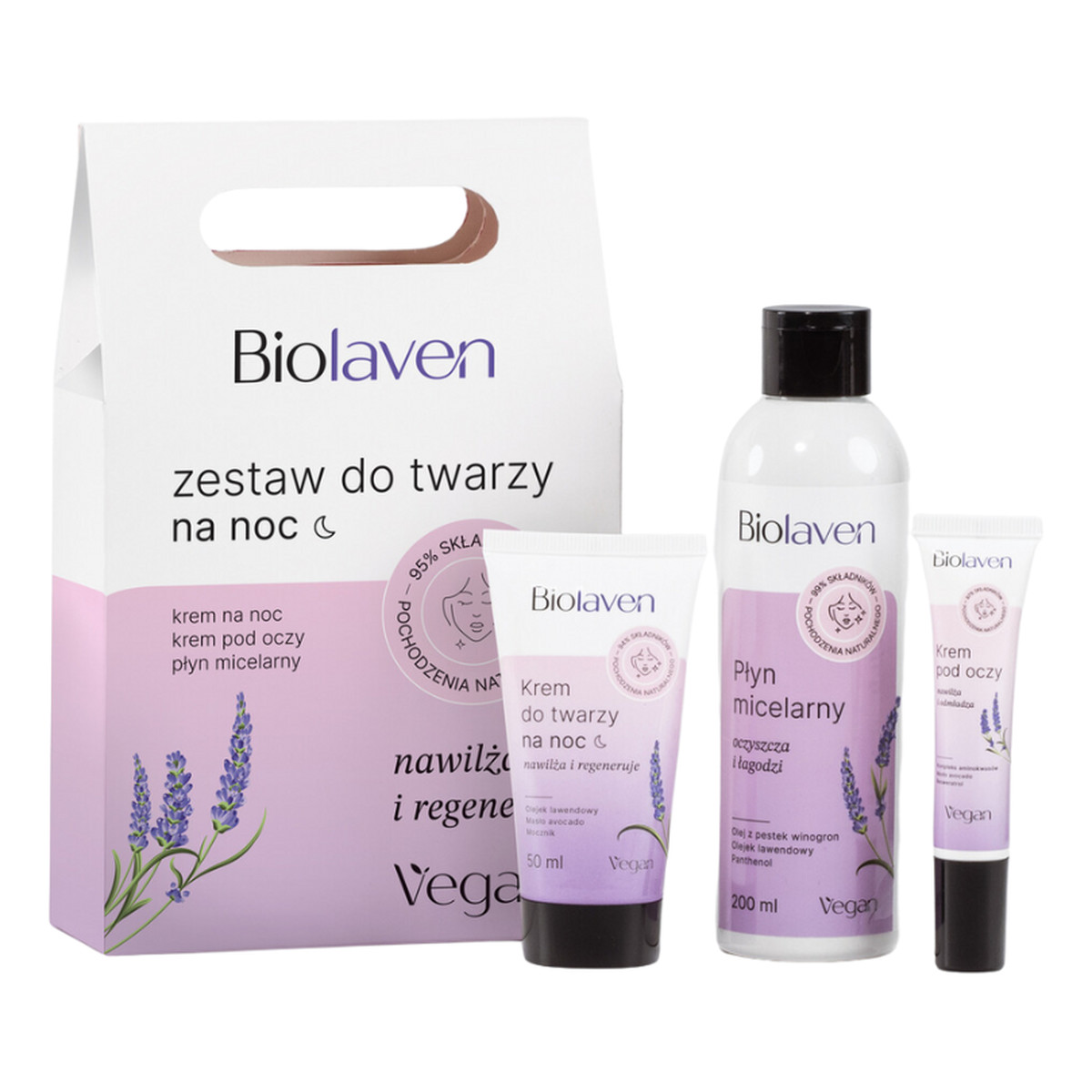 Biolaven Zestaw Do Twarzy Na Noc krem do twarzy 50ml + krem pod oczy 15ml + płyn micelarny 200ml