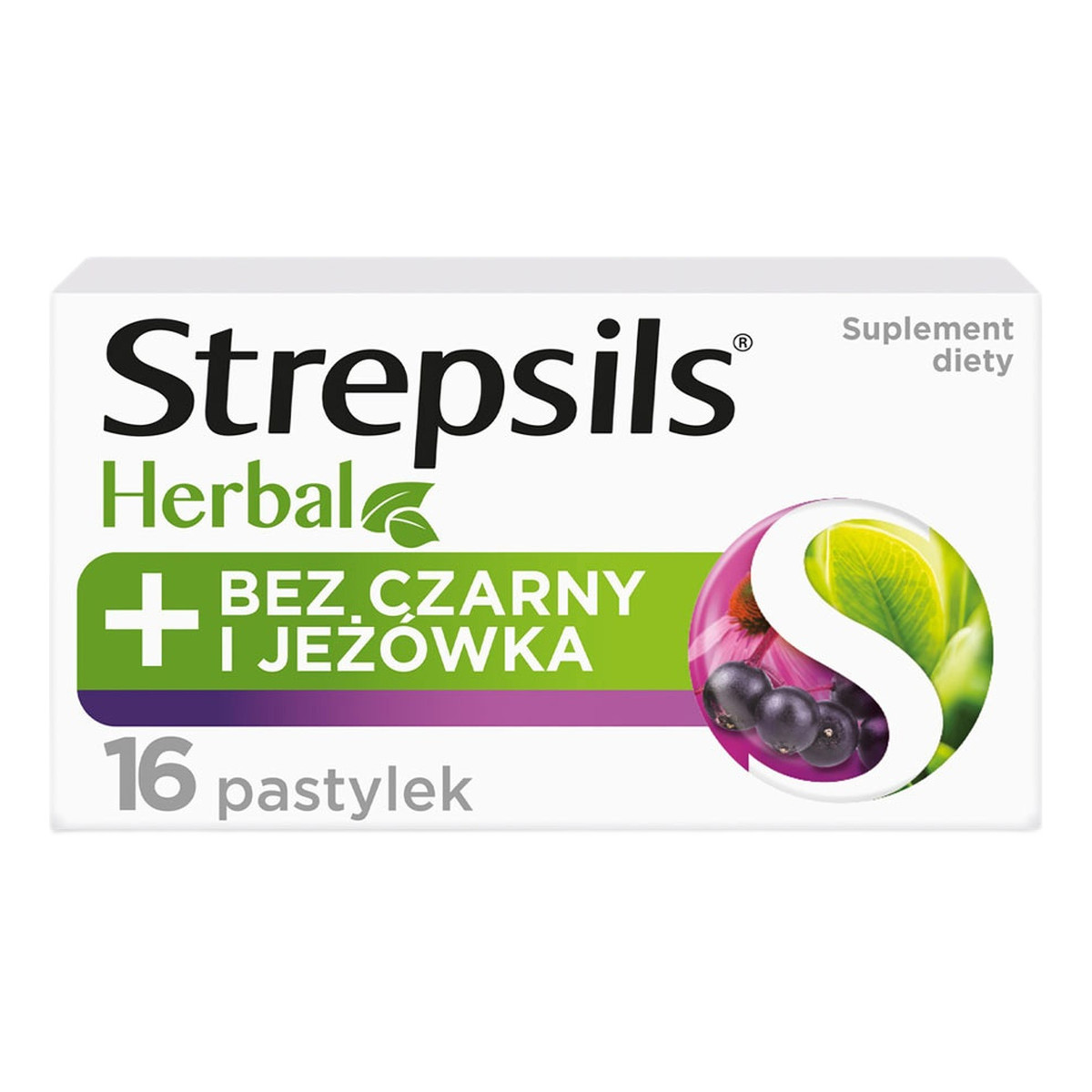 Strepsils Herbal pastylki do ssania łagodzące podrażnione gardło i struny głosowe suplement diety bez czarny i jeżówka 16szt.