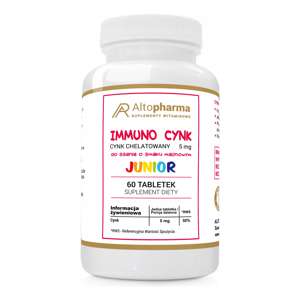 Altopharma Immuno Cynk Junior suplement diety 60 tabletek 150ml