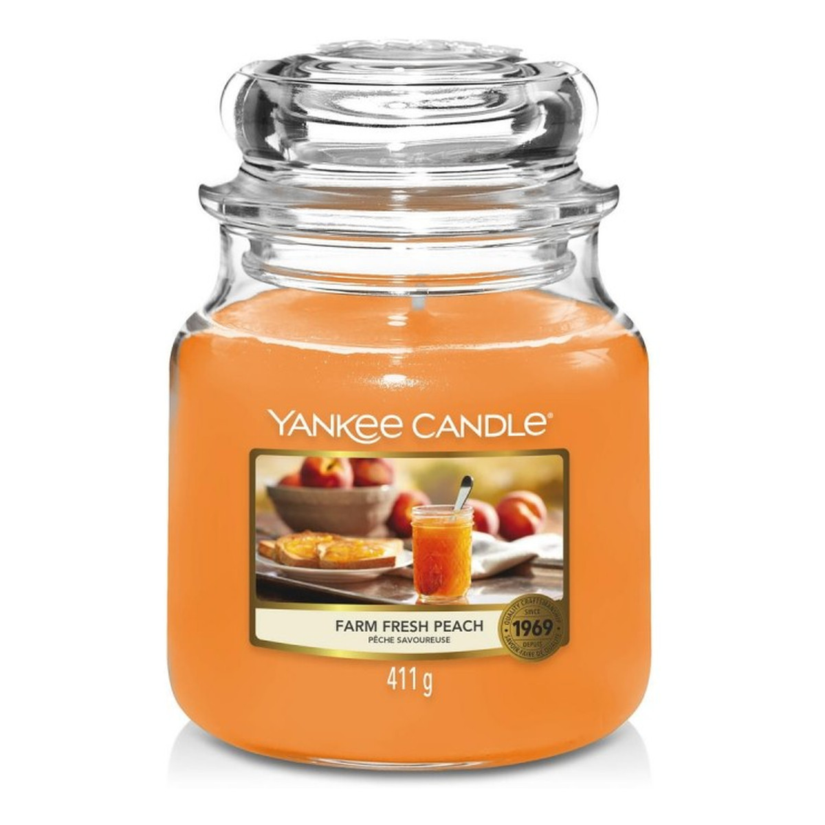 Yankee Candle Świeca zapachowa średni słój farm fresh peach 411g