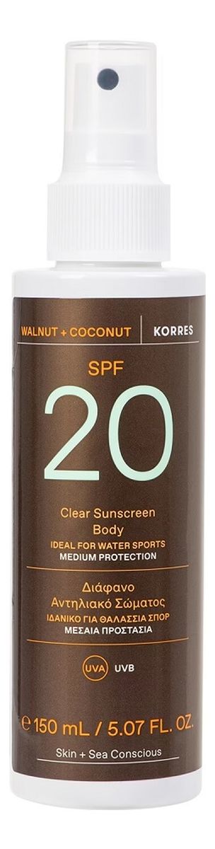 Walnut + coconut clear sunscreen body spf20 ochronny spray do ciała
