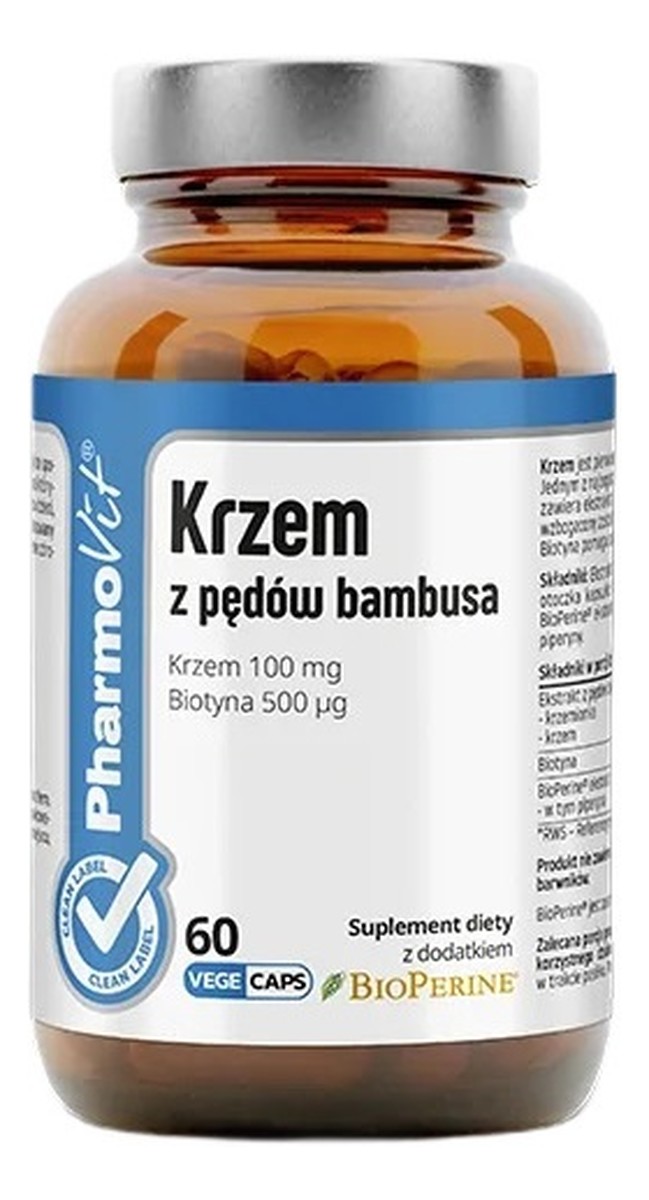 Krzem z pędów bambusa suplement diety 60 Kapsułek