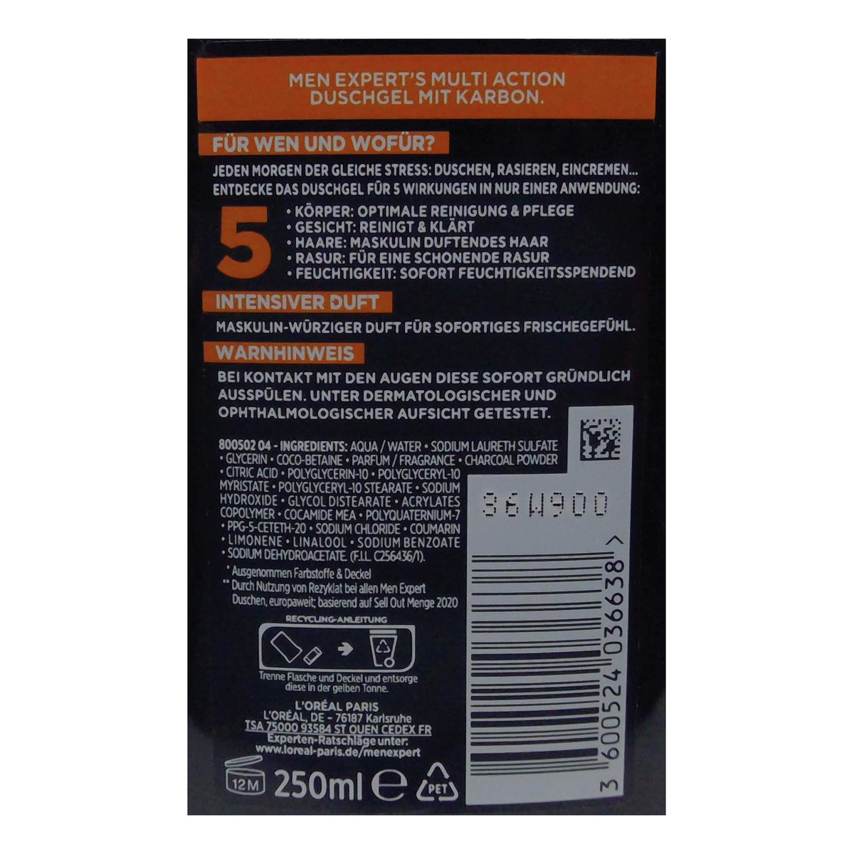 Loreal MEN EXPERT Pure Carbon Żel pod prysznic 5 w 1 250ml