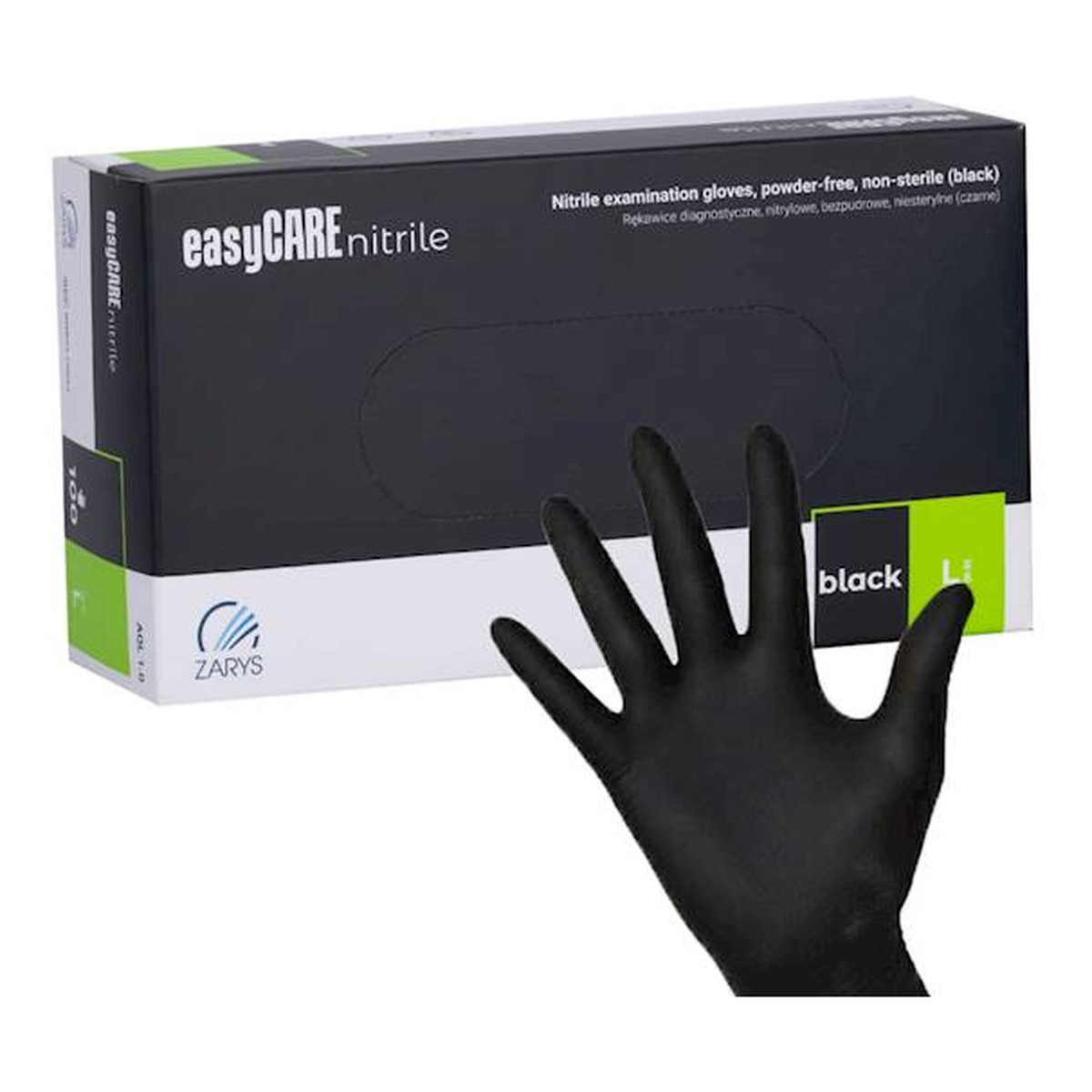 Zarys EAsyCare Nitrile Rękawice diagnostyczne Nitrylowe bezpudrowe niesterylne czarne L 100szt.