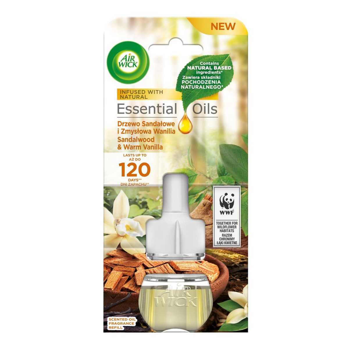 Air Wick Essential Oils Elektryczny odświeżacz powietrza Drzewo Sandałowe i Zmysłowa Wanilia - wkład 4x19ml