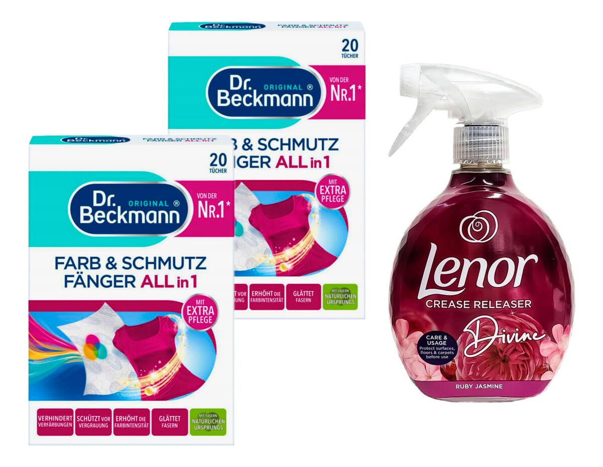 Chusteczki do prania 20 szt. x2 + Lenor Żelazko w sprayu Jasmin 500ml