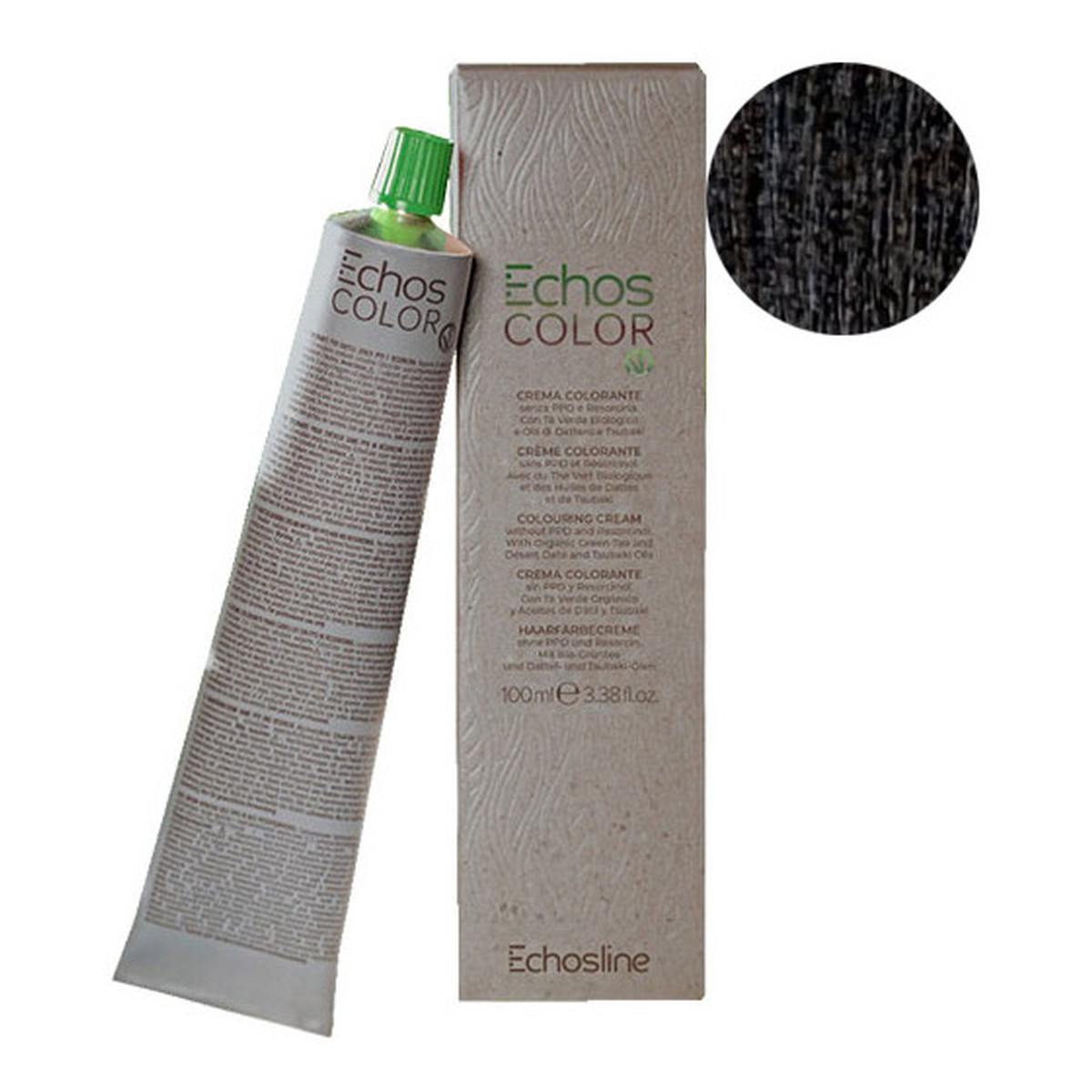 Echosline Echos Color Wegańska farba do włosów Black 1.0 + Aktywator 3% + Miseczka + Pędzel