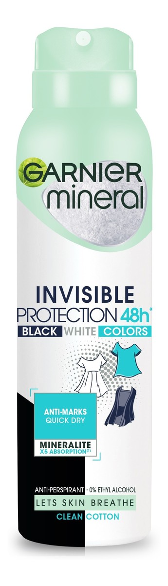 Dezodorant spray Invisible Protection 48h Clean Cotton- Black White Colors