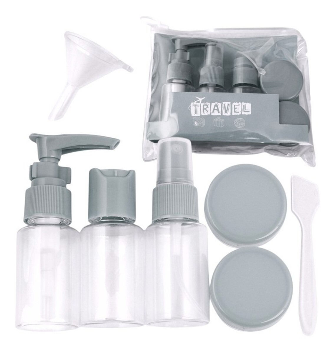 Zestaw pojemniczków i akcesoriów podróżnych 7w1