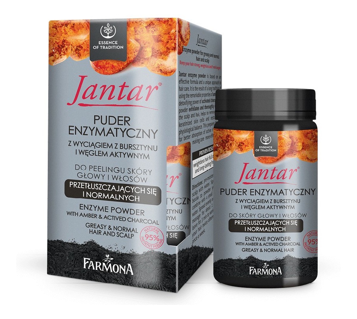 Puder enzymatyczny peeling do skóry głowy z wyciągiem z bursztynu i aktywnym węglem