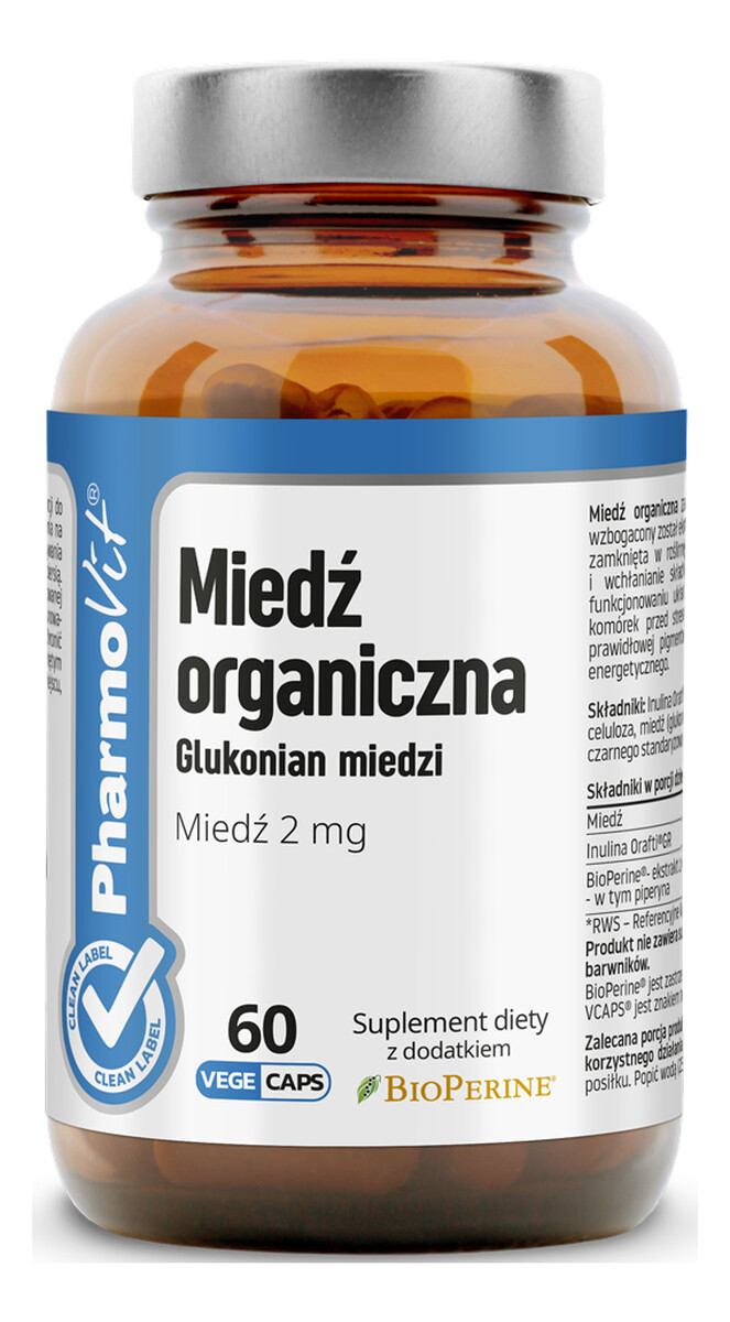 Miedź Organiczna glukonian miedzi suplement diety 60 kapsułek