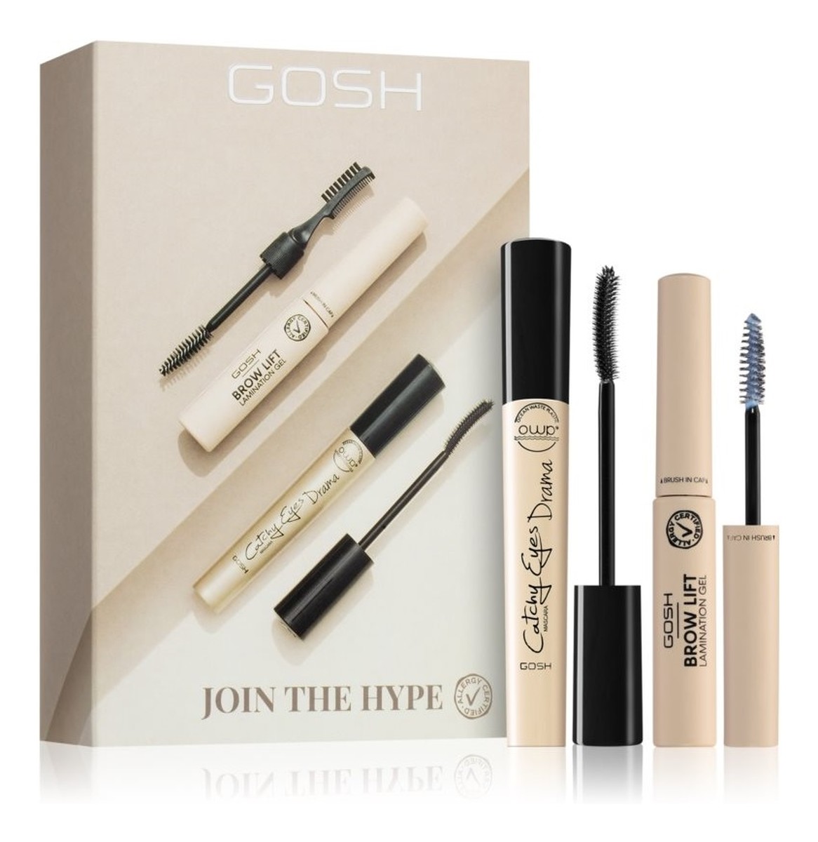 Zestaw catchy eyes drama mascara tusz do rzęs 10ml + brow lift laminating gel żel do laminacji brwi 6ml